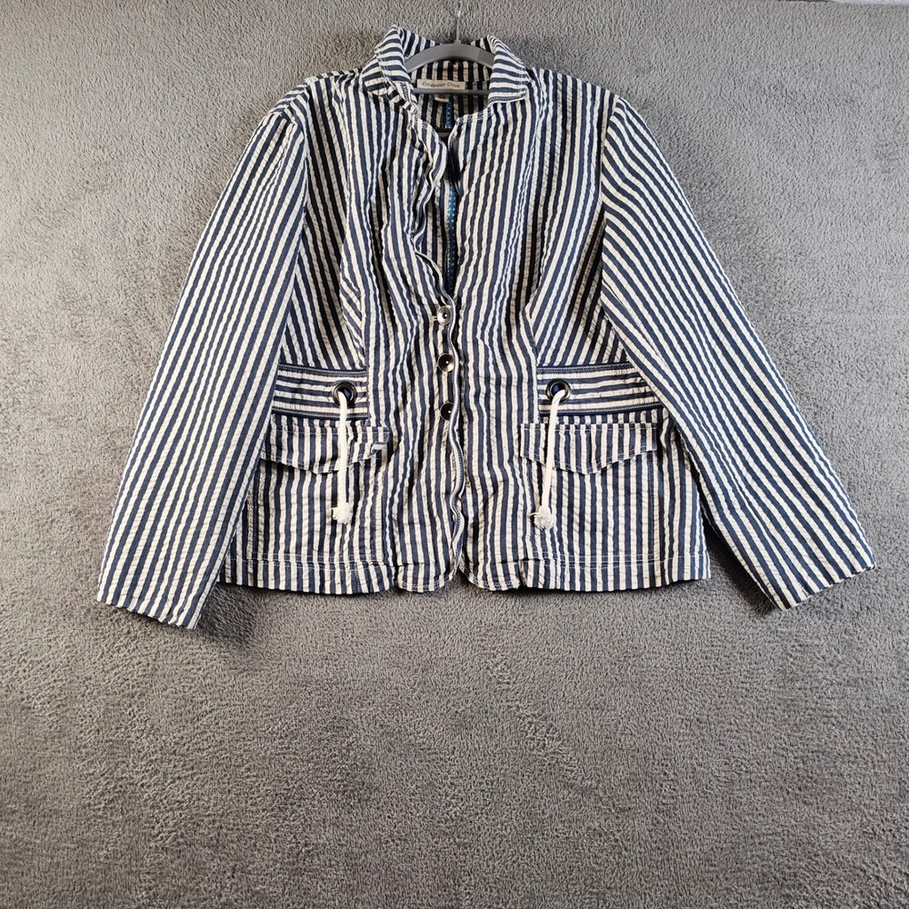 Coldwater Creek Navy White Striped Seersucker Jacket W18 Cotton Nautical Coastal